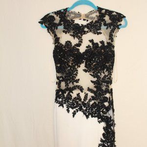Black and White Floral Embroidered Prom Dress
